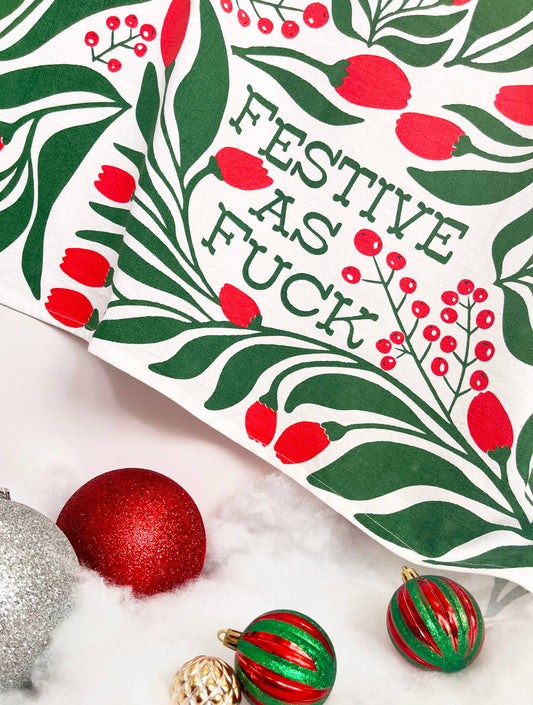 Festive as Fuck - RED/GREEN Funny Christmas Kitchen Towel