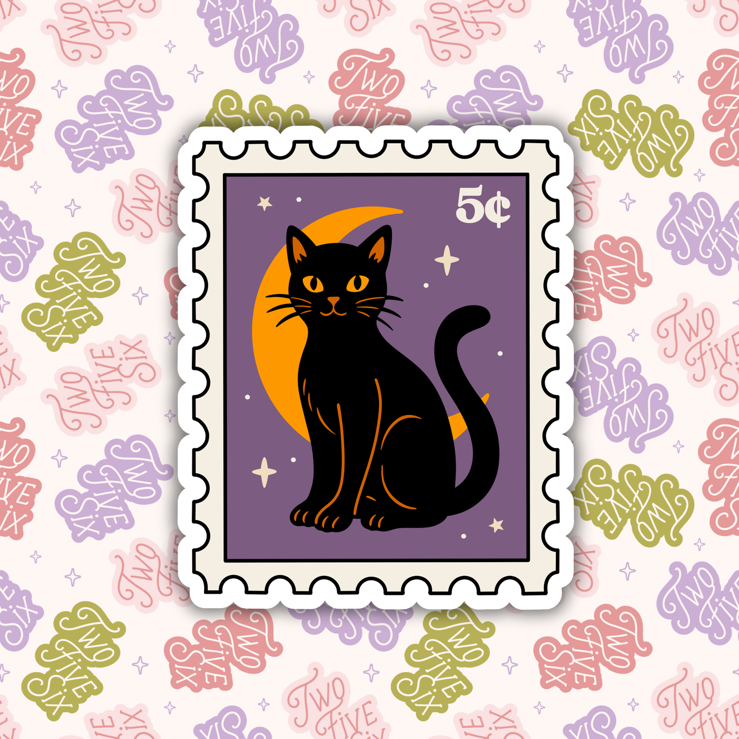 Black Cat Stamp Sticker: Glossy / Bulk / 3