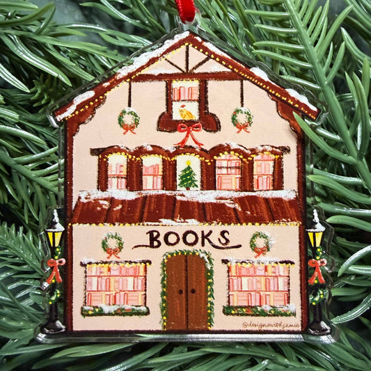 Cozy Bookstore Christmas Ornament: Individually Packaged
