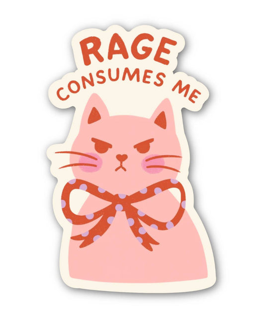 Rage Consumes Me Angry Pink Cat Sticker