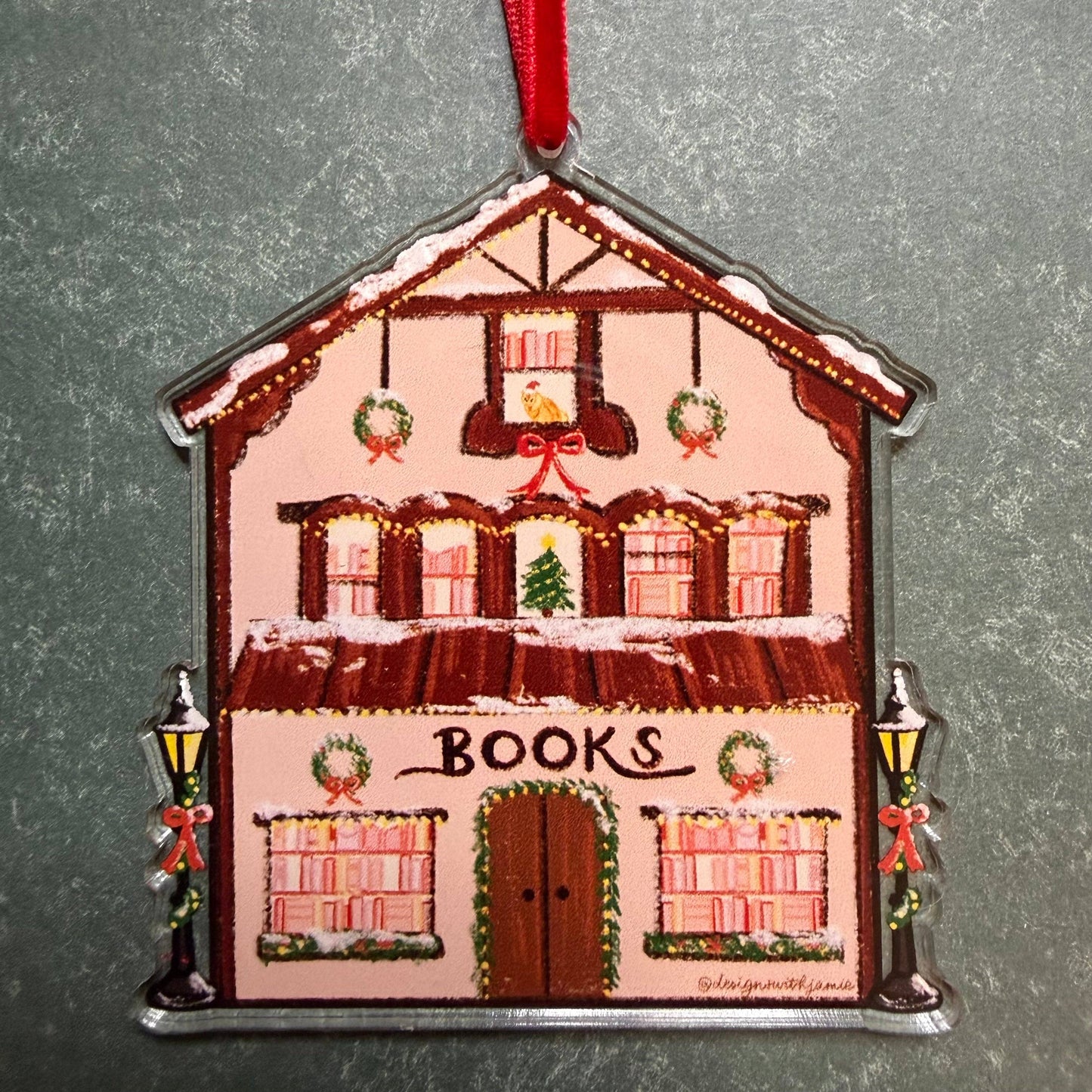 Cozy Bookstore Christmas Ornament: Individually Packaged
