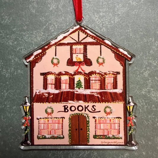 Cozy Bookstore Christmas Ornament: Individually Packaged