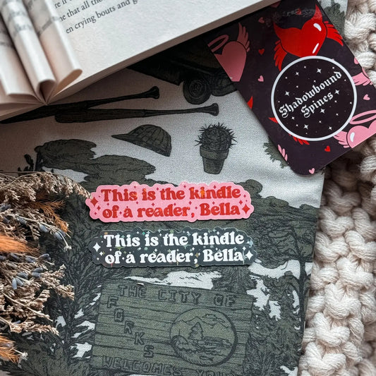 This is the Kindle of a Reader Bella Sticker: Black / Holographic Stars