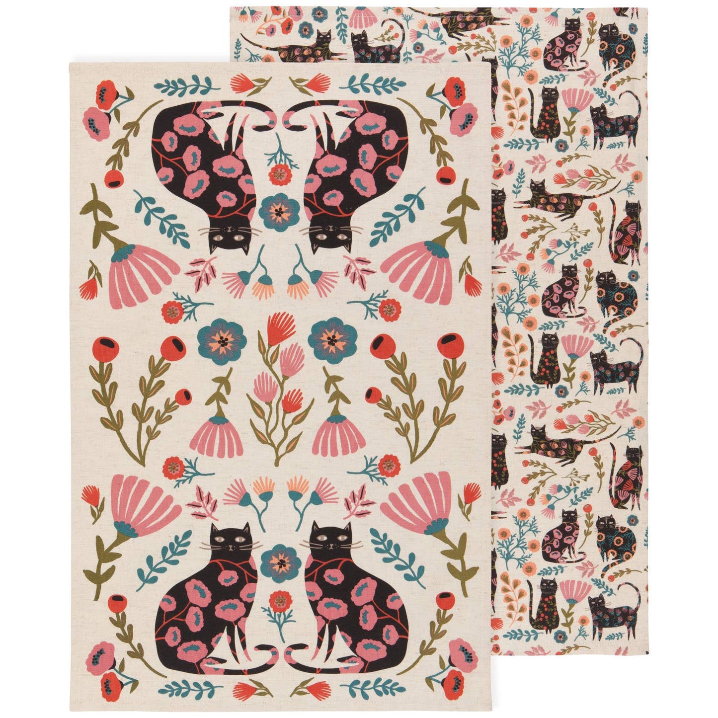 Flower Cat Dishtowels Set of 2