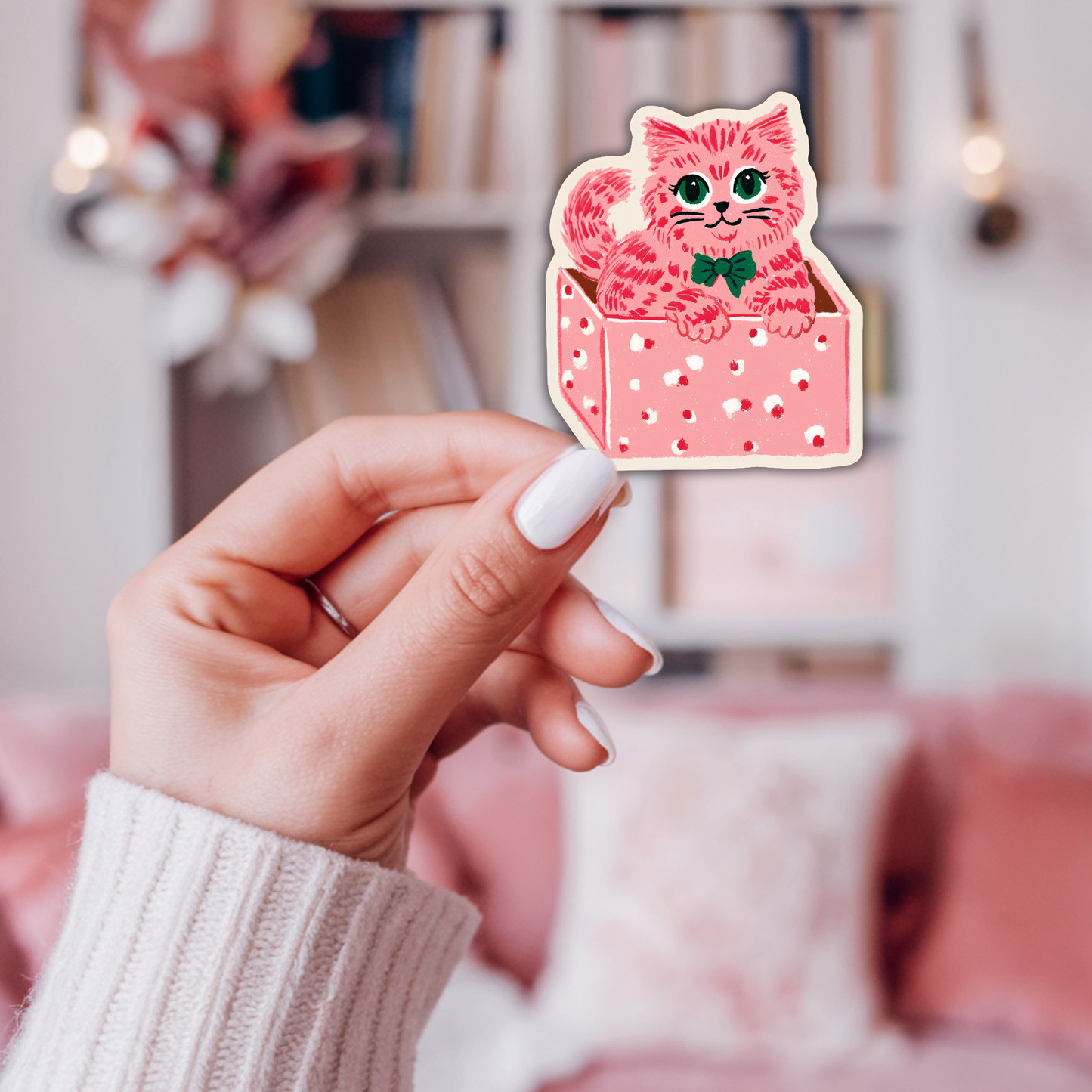 Pink Kitten in a Box Sticker | Cute Cat