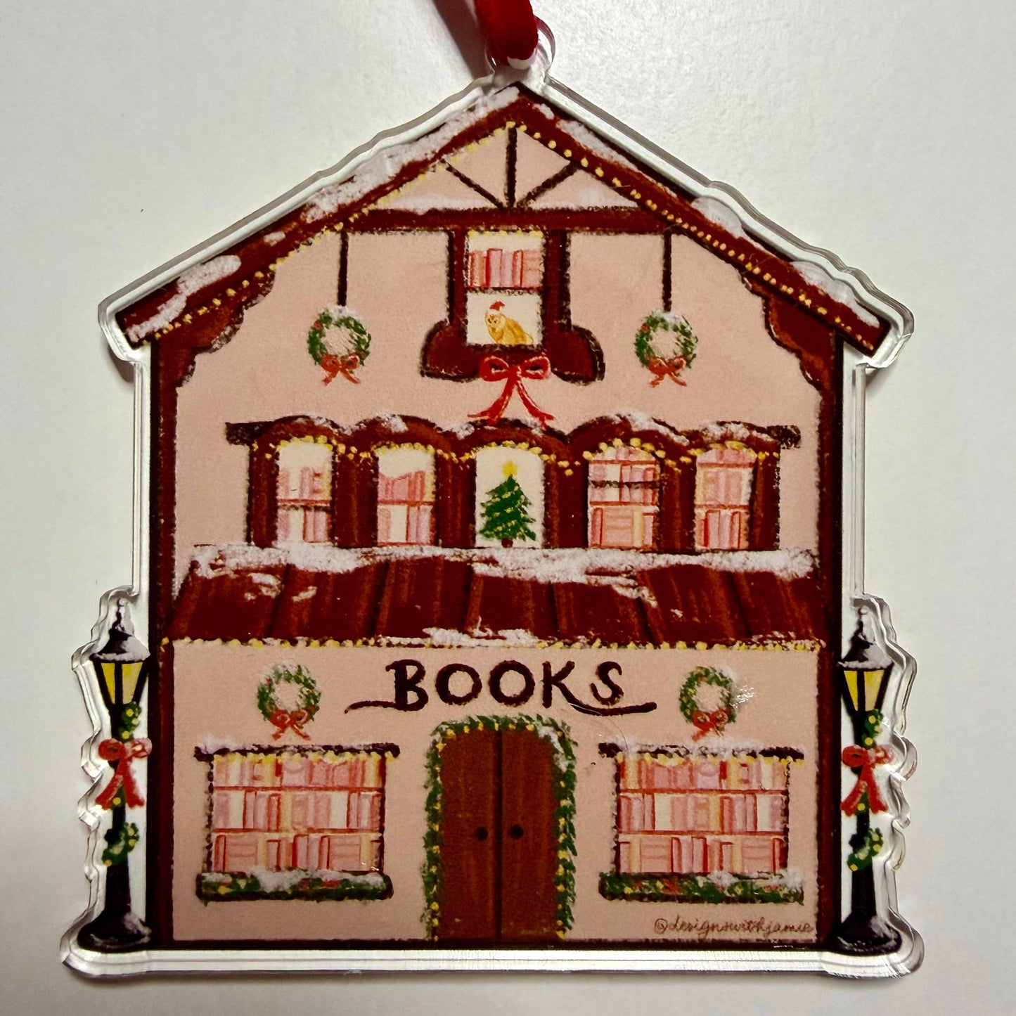Cozy Bookstore Christmas Ornament: Individually Packaged