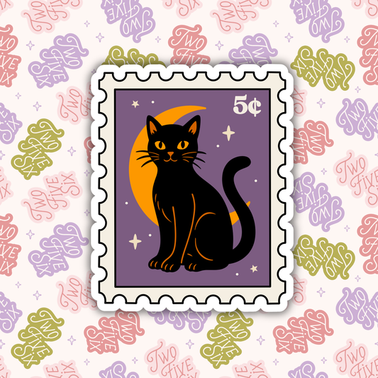 Black Cat Stamp Sticker: Glossy / Bulk / 3
