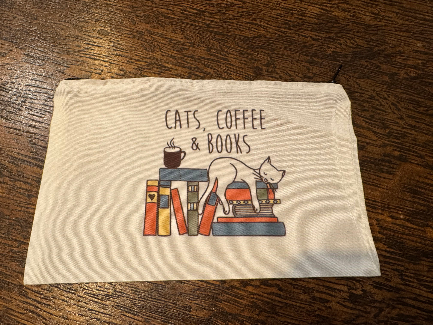 Cats, Coffee, & Books - Canvas Zipper Bag