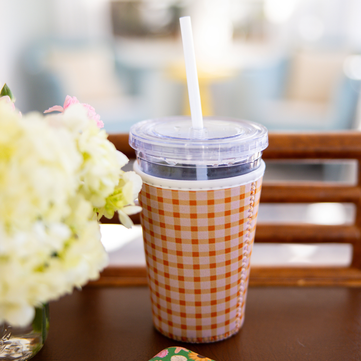 Orange Gingham| Reusable Coffee Sleeve: Medium (20-24oz)