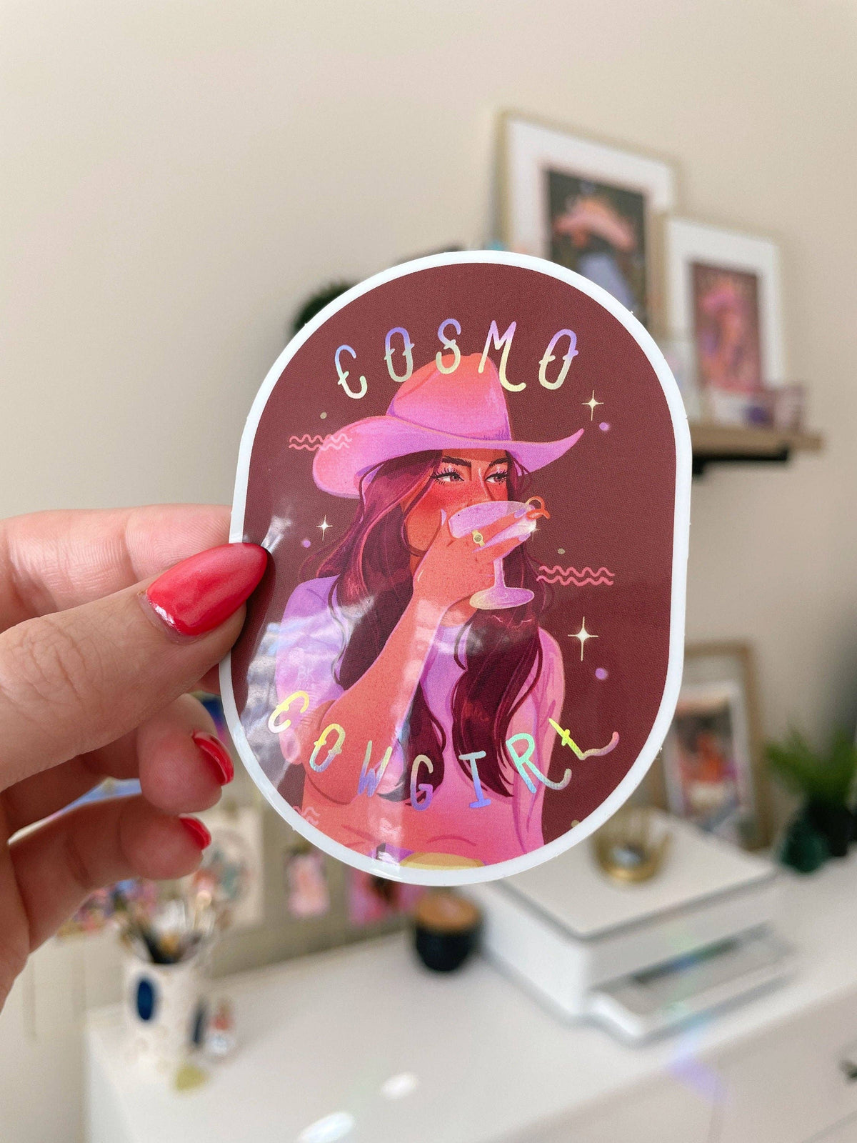 Cosmo Cowgirl Holographic Sticker