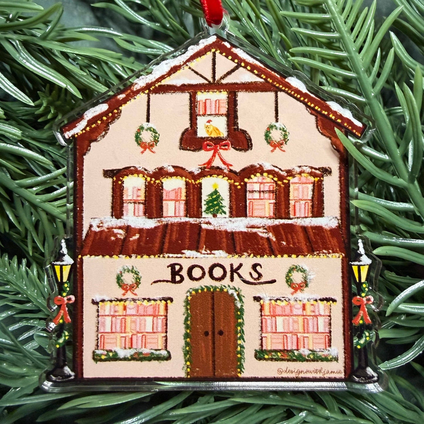 Cozy Bookstore Christmas Ornament: Individually Packaged