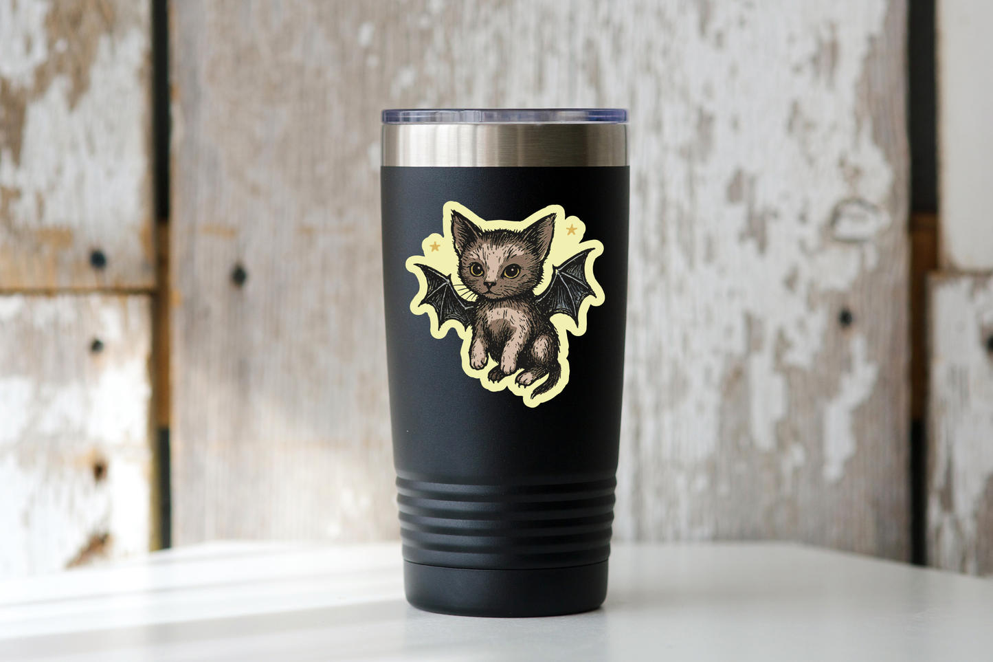 Bat Cat Sticker - kitten, kitty, halloween, spooky, fall