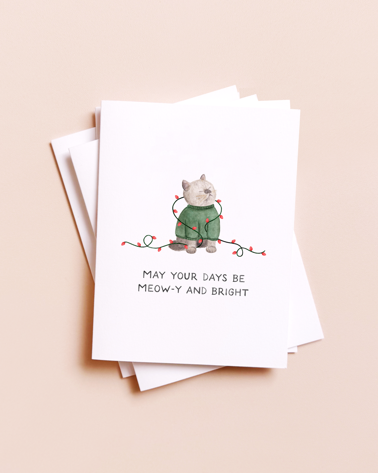 Merry And Bright — Funny Festive Cat Pun Christmas Card