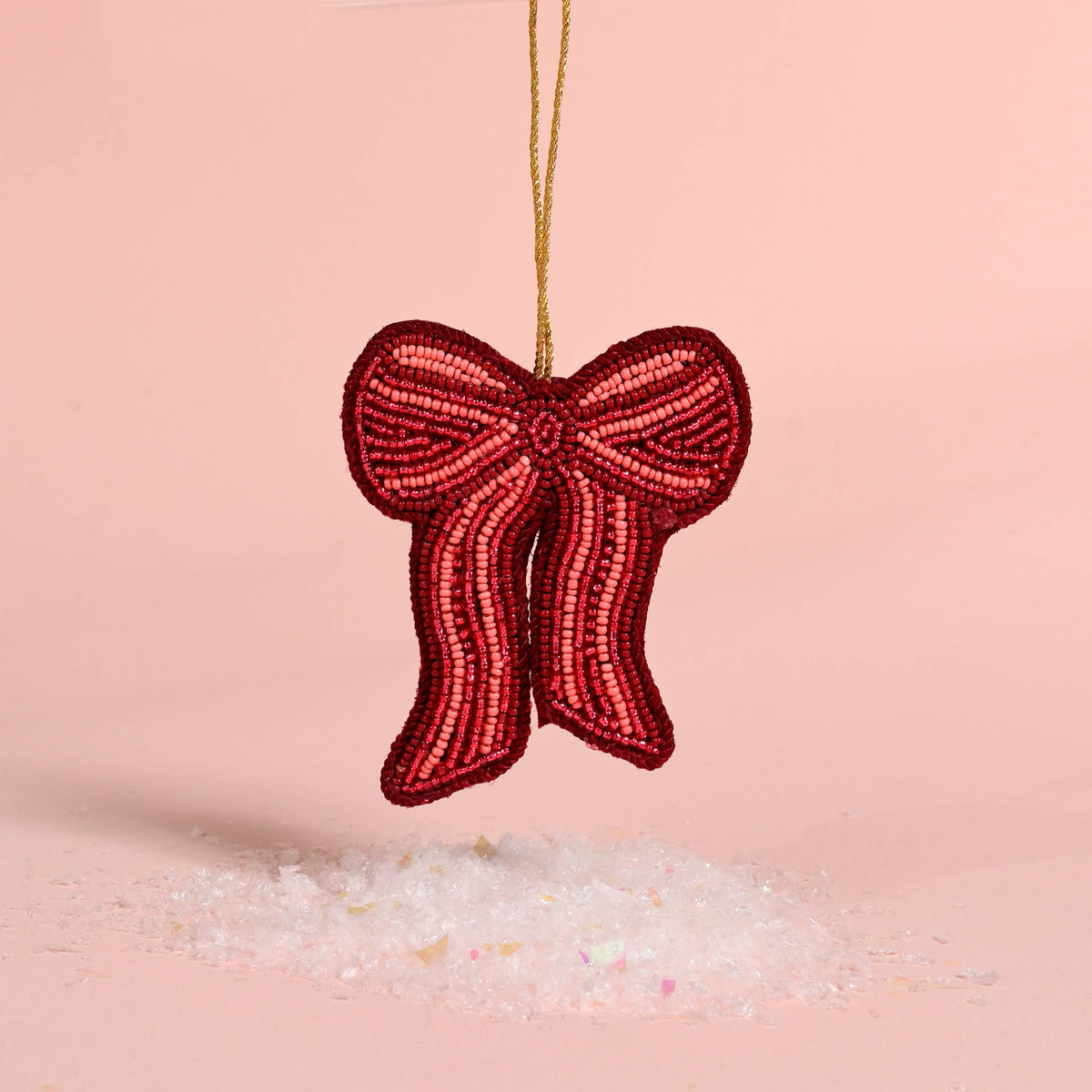 Handcrafted Beaded Ornament-Red Bow